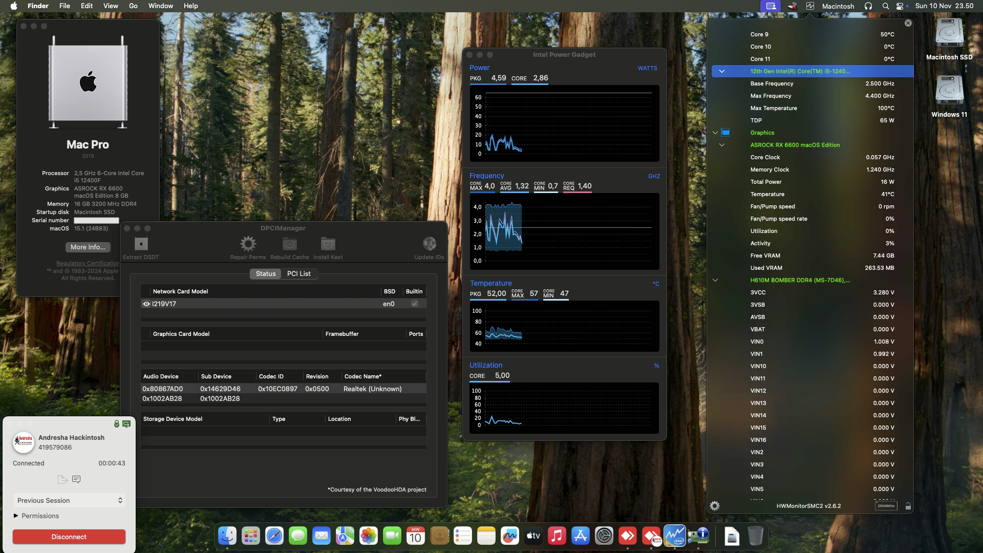 Success Hackintosh macOS Sequoia 15.1 Build 24B83 in MSI H610M Bomber DDR4 + Intel Core i5 12400F + Asrock RX 6600
